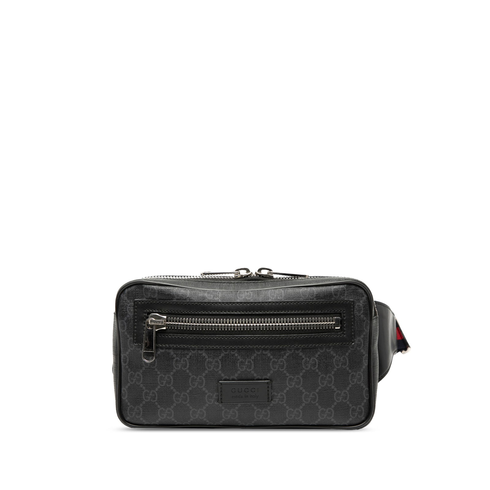 Gucci GG Supreme Small Belt Bag with Web Detail: Gucci GG Supreme Small Belt Bag with Web Detail This Gucci Small GG Supreme Web Belt Bag features a coated canvas body with leather trim, a flat leather and canvas waist strap, a two-way top zip closu