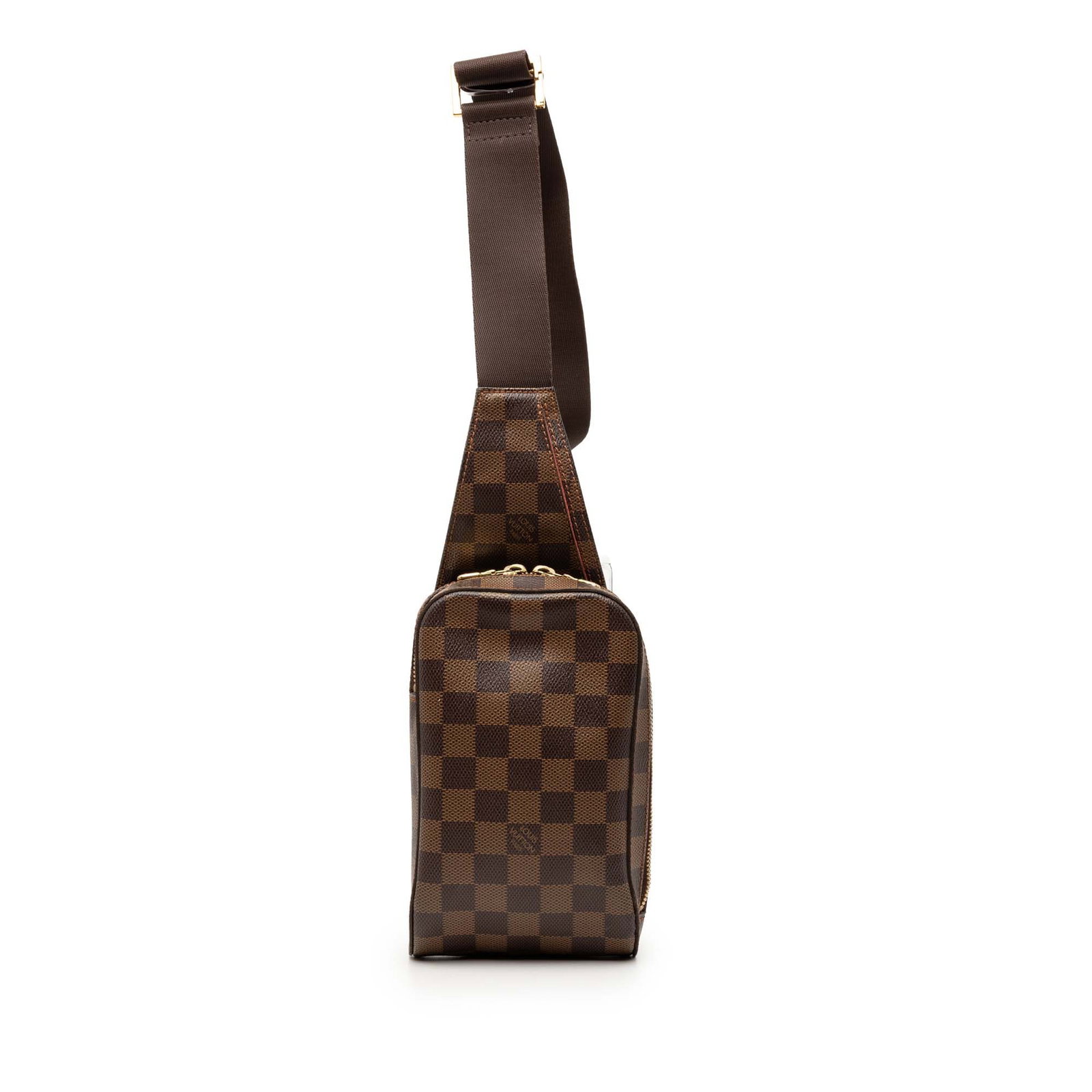 Louis Vuitton Geronimos Damier Ebene Canvas Crossbody Bag: Louis Vuitton Geronimos Damier Ebene Canvas Crossbody Bag The Louis Vuitton Geronimos features the signature Damier Ebene canvas with a brown color scheme. Designed with an adjustable flat strap, this