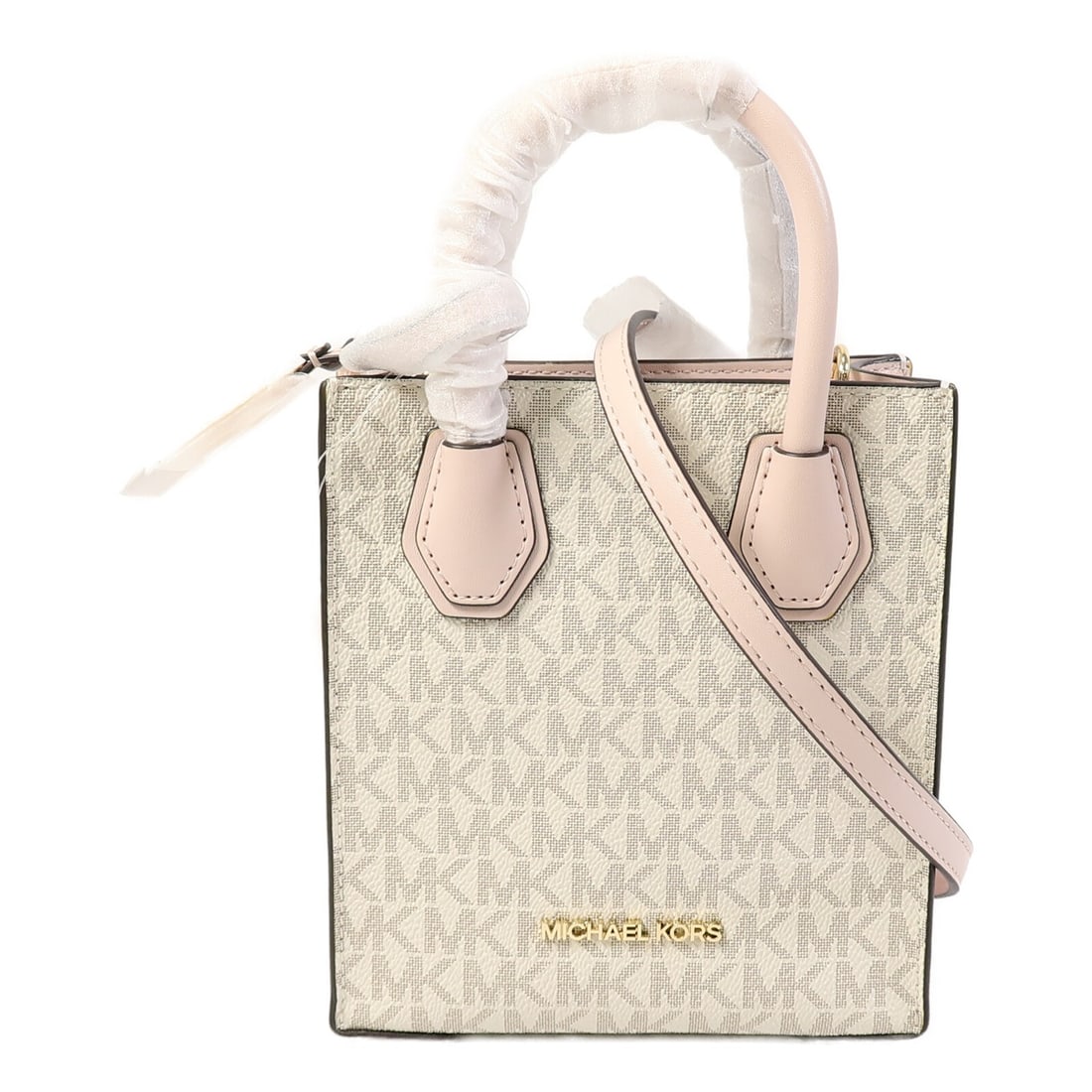 Michael Kors Calfskin White Pink 2 Way Shoulder Bag GHW: Michael Kors Calfskin White Pink 2 Way Shoulder Bag GHW This Michael Kors 2-way shoulder bag features a sophisticated design crafted from calfskin leather in a white and pink color combination. The ba
