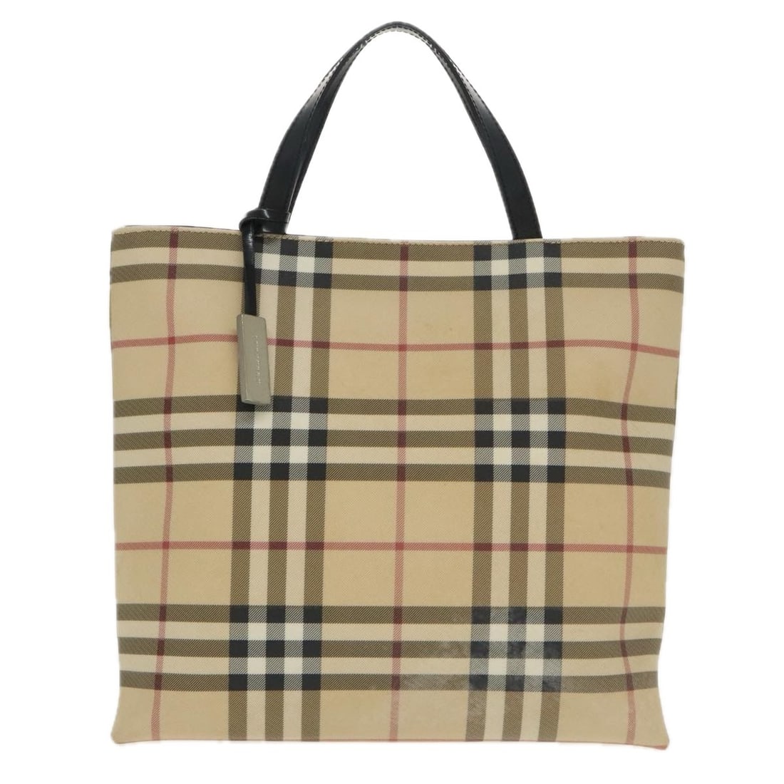 Nova Check tote bag in beige PVC with leather trim by Burberry: Nova Check tote bag in beige PVC with leather trim by Burberry This Burberry Nova Check Tote features the iconic beige check pattern in durable PVC with leather accents. Designed for women, it offers 