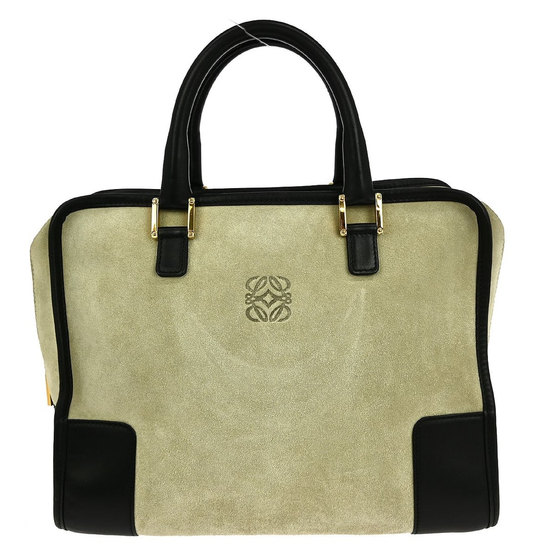 Amazona 36 Large Beige Suede Top Handle Bag with Double Handles: Amazona 36 Large Beige Suede Top Handle Bag with Double Handles This is a Loewe Amazona 36 handbag crafted from beige suede leather, featuring double leather handles and a zip closure. The large top h