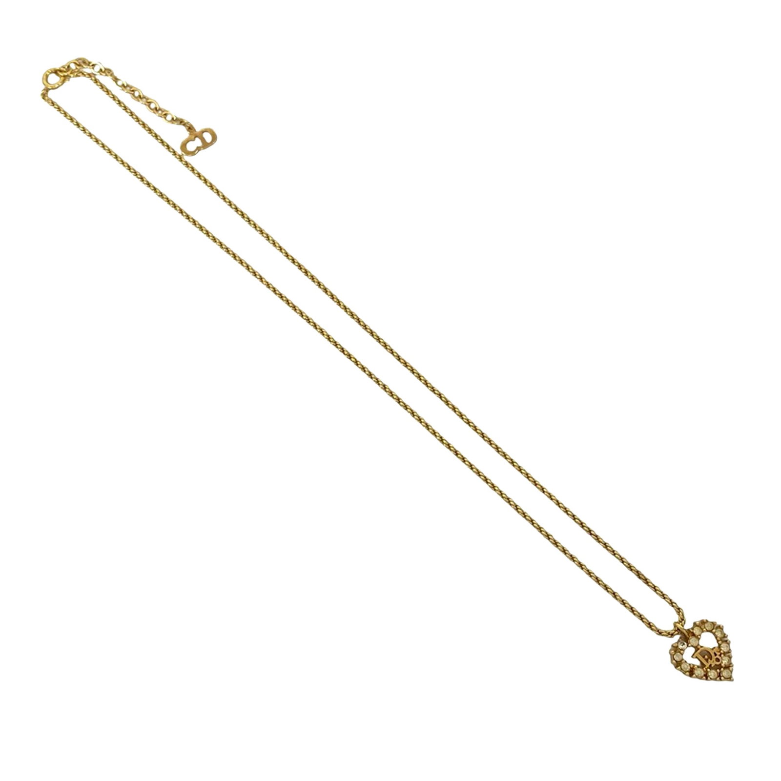 Dior Heart Pendant Necklace with Gold Plating and Rhinestone Logo (1 of 7)