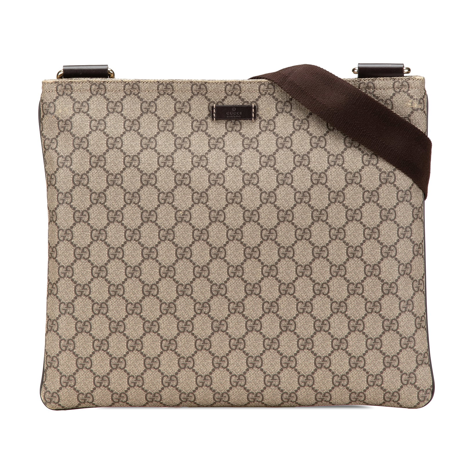 Gucci GG Supreme Brown Crossbody Bag with Leather Trim: Gucci GG Supreme Brown Crossbody Bag with Leather Trim This Gucci GG Supreme Crossbody bag is a stylish and practical accessory crafted from coated canvas with leather trim. It features an adjustable 