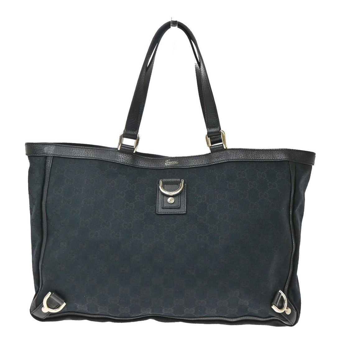 Gucci Abbey D-Ring Black GG Canvas Tote Bag with Leather Trim: Gucci Abbey D-Ring Black GG Canvas Tote Bag with Leather Trim This Gucci Abbey D-Ring Tote features the signature GG canvas with leather trim in black. Designed for women, the spacious bag is crafted 