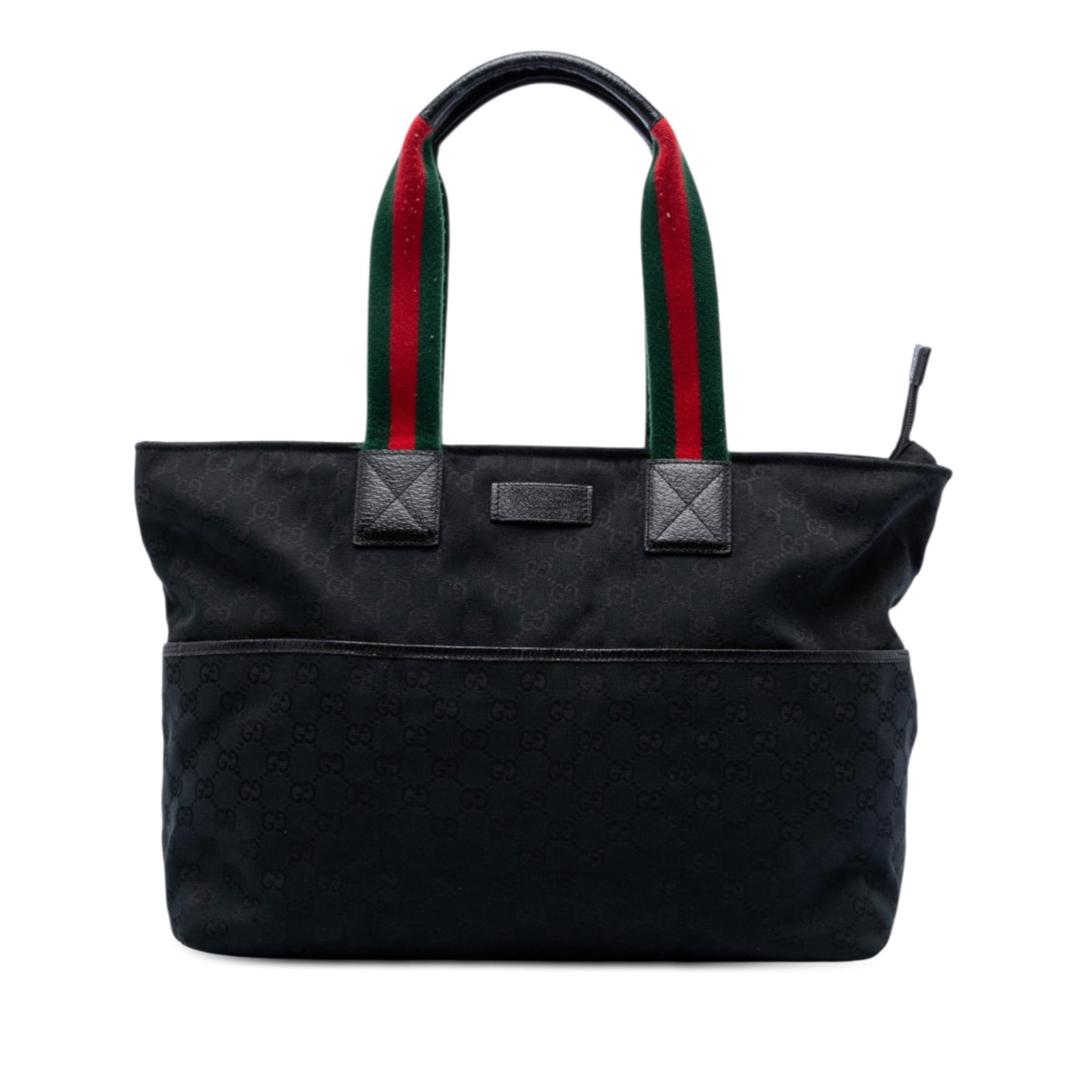 Gucci GG Canvas Web Tote Bag with Leather Trim and Zip Closure: Gucci GG Canvas Web Tote Bag with Leather Trim and Zip Closure This Gucci GG Canvas Web Tote features a canvas body with leather trim, rolled web shoulder straps with leather guard, a top zip closure,