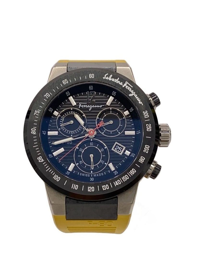 Salvatore Ferragamo F-80 men's leather quartz wristwatch black dial: Salvatore Ferragamo F-80 men's leather quartz wristwatch black dial This Salvatore Ferragamo F-80 men's wristwatch features a black dial and a leather band, offering a sophisticated and modern look. T
