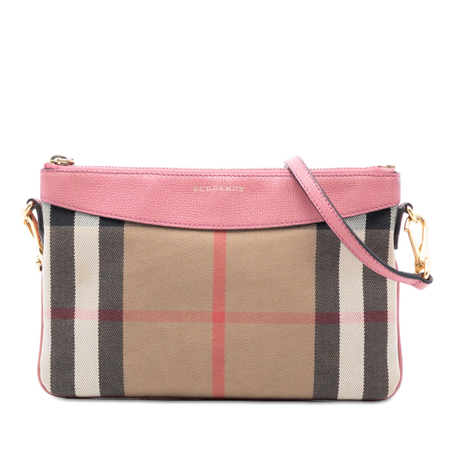 Burberry Peyton Crossbody Bag with House Check Canvas and Leather Trim: Burberry Peyton Crossbody Bag with House Check Canvas and Leather Trim This Burberry House Check Canvas Derby Peyton Crossbody features a canvas body with leather trim, a detachable flat leather strap