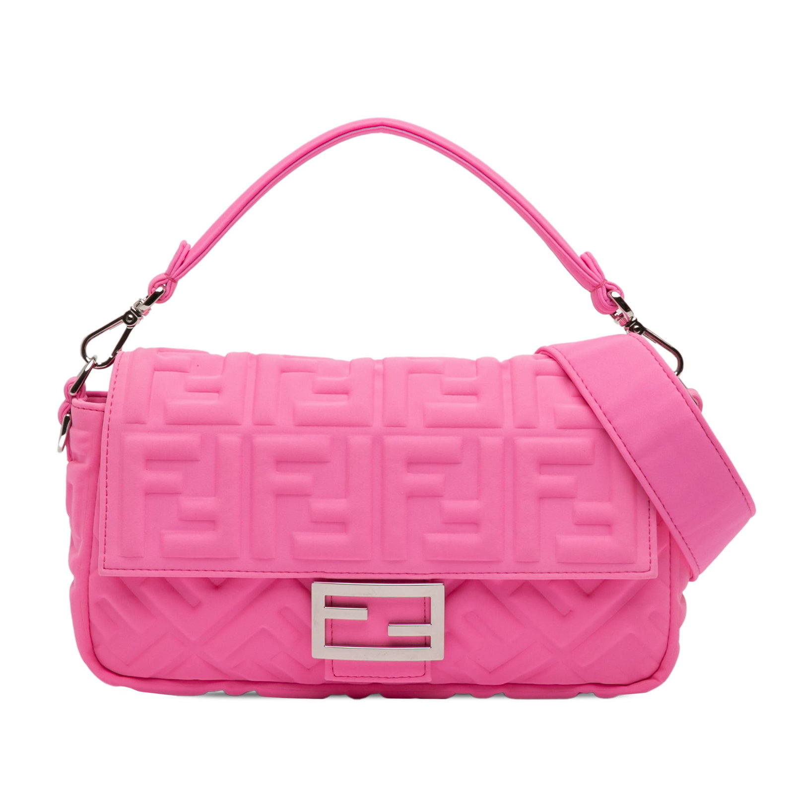 Pink Fendi Medium Baguette Satchel with Embossed Fabric and Detachable Strap (1 of 11)