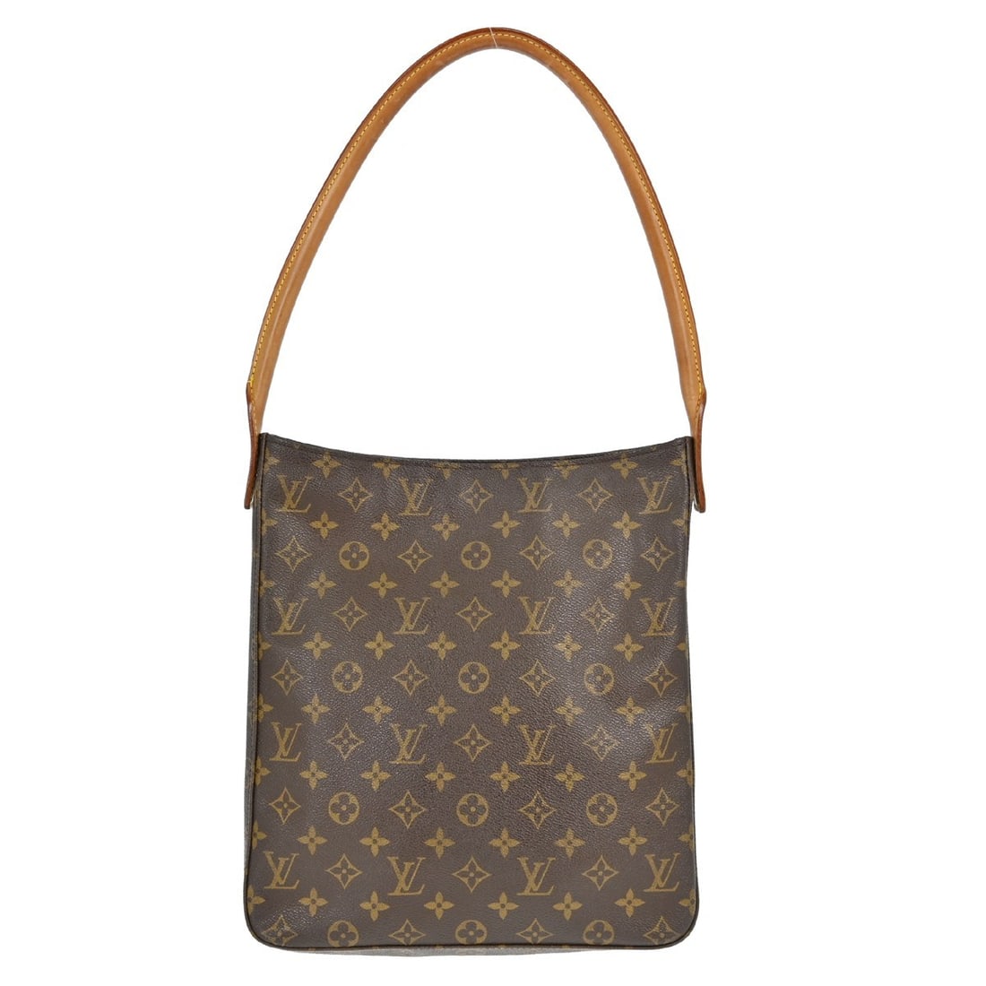 Louis Vuitton Looping GM Monogram Shoulder Bag M51145 Brown Leather Purse: Louis Vuitton Looping GM Monogram Shoulder Bag M51145 Brown Leather Purse This Louis Vuitton Looping GM shoulder bag features the iconic monogram pattern on brown leather with beige leather handles an