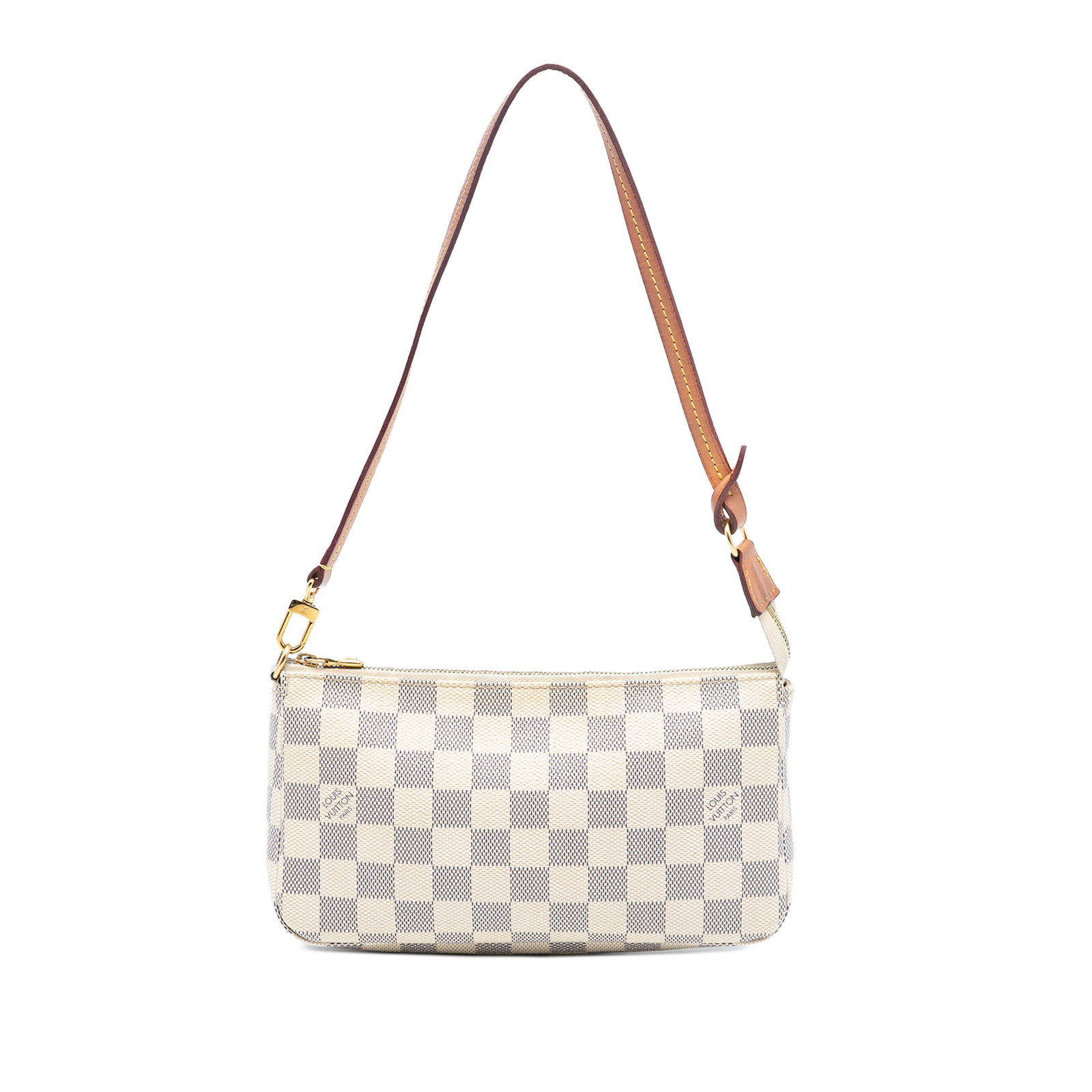 Damier Azur Canvas Pochette Accessoires Shoulder Bag by Louis Vuitton: Damier Azur Canvas Pochette Accessoires Shoulder Bag by Louis Vuitton This Louis Vuitton Damier Azur Pochette Accessoires features a damier azur canvas body complemented by a flat vachetta leather str