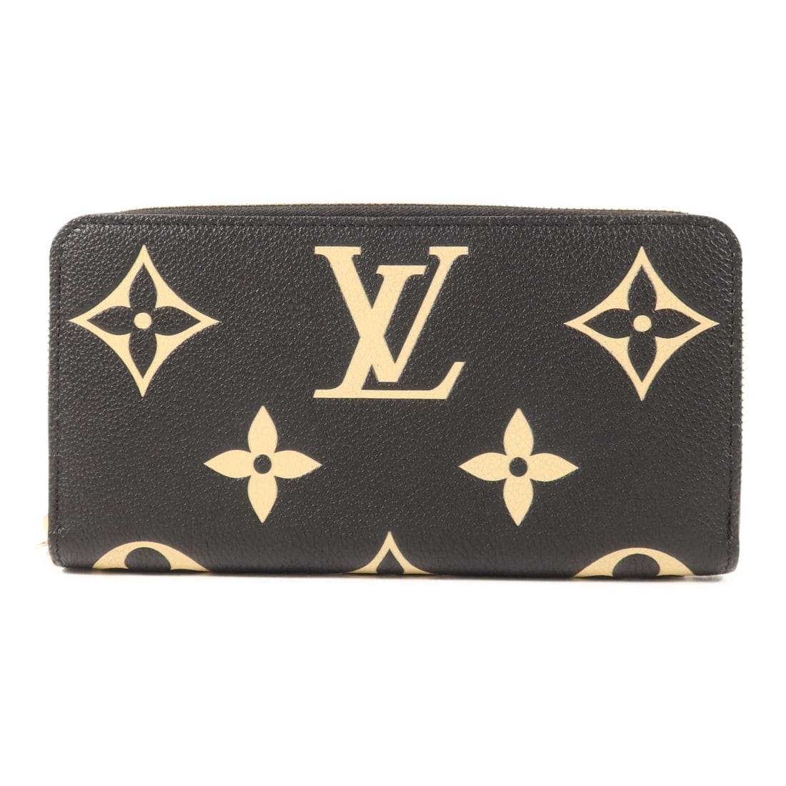 Louis Vuitton Monogram Empreinte Black Beige Zippered Calfskin Long Wallet: Louis Vuitton Monogram Empreinte Black Beige Zippered Calfskin Long Wallet This Louis Vuitton long wallet features a black Monogram Empreinte design crafted from calfskin leather. The wallet includes 