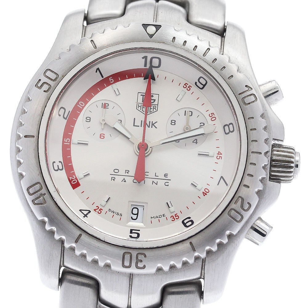 TAG Heuer Link Oracle Racing CT1118 Chronograph Quartz Watch: TAG Heuer Link Oracle Racing CT1118 Chronograph Quartz Watch This TAG Heuer Link Oracle Racing Chronograph is a men's wristwatch featuring a stainless steel case and bracelet with a silver dial. The w