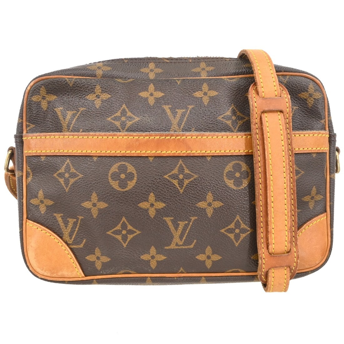 Louis Vuitton Monogram Trocadero 24 Crossbody Shoulder Bag Brown Leather: Louis Vuitton Monogram Trocadero 24 Crossbody Shoulder Bag Brown Leather This Louis Vuitton Trocadero 24 shoulder bag features the iconic Monogram pattern on brown leather, complemented by a gold-tone