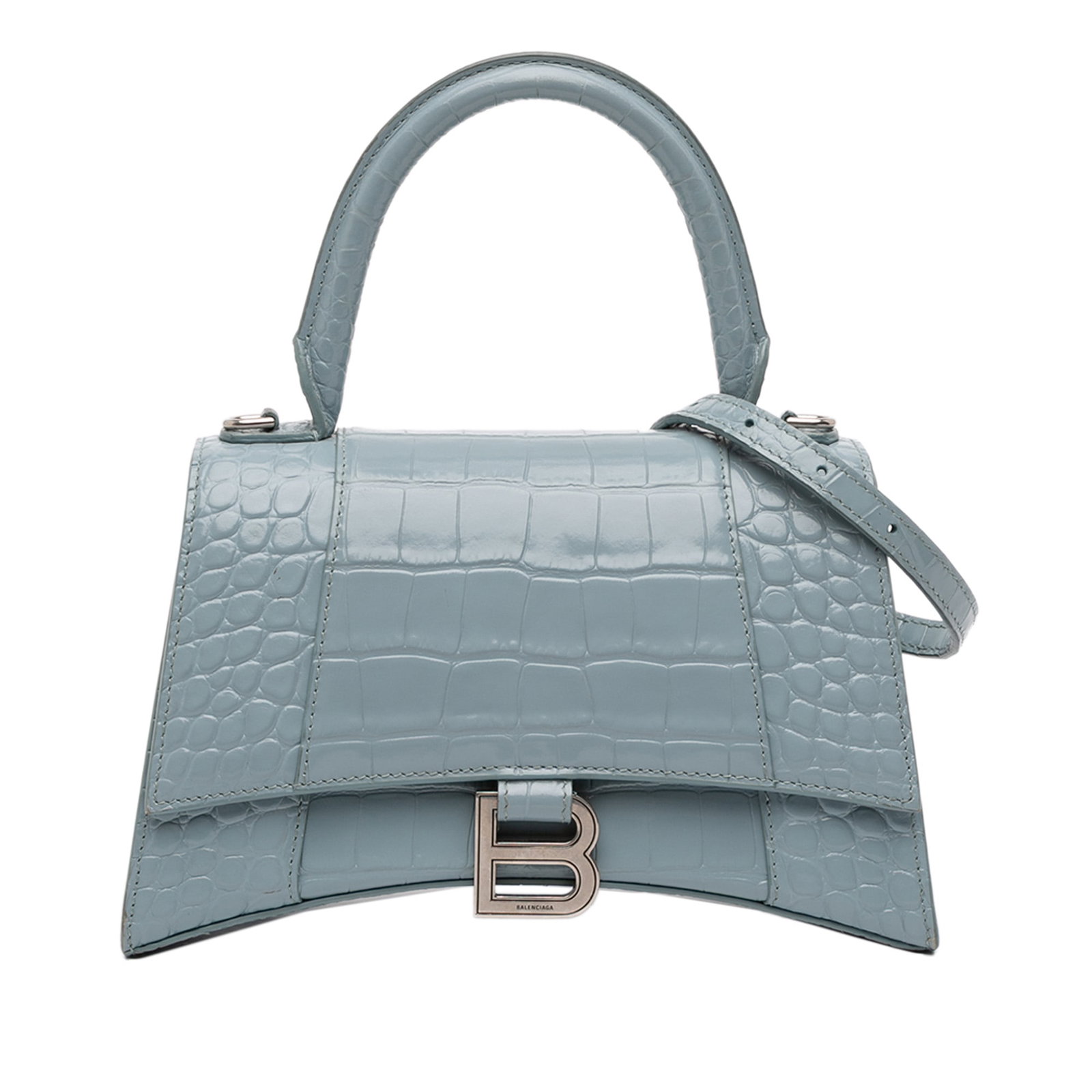 Balenciaga Hourglass Small Blue Croc Embossed Leather Top Handle Bag (1 of 12)