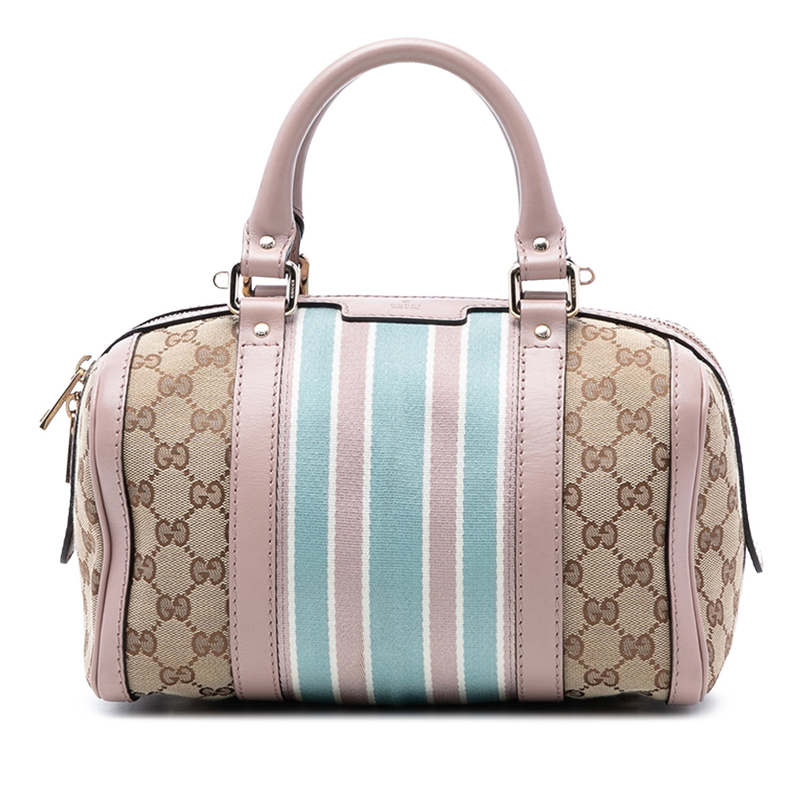 Gucci Joy Boston Small Satchel with GG Canvas and Web Detail: Gucci Joy Boston Small Satchel with GG Canvas and Web Detail This Gucci Small GG Canvas Web Joy Boston Bag features a canvas body with leather trim and signature web details. It offers rolled leather 