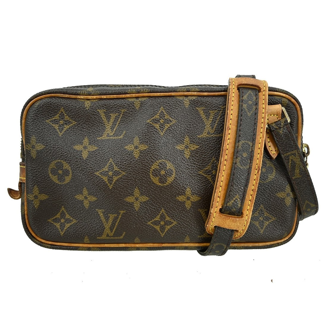 Louis Vuitton Marly Bandouliere Monogram Mini Leather Crossbody Bag: Louis Vuitton Marly Bandouliere Monogram Mini Leather Crossbody Bag This Louis Vuitton Marly Bandouliere crossbody bag features the iconic Monogram pattern on brown leather with a canvas lining. The m