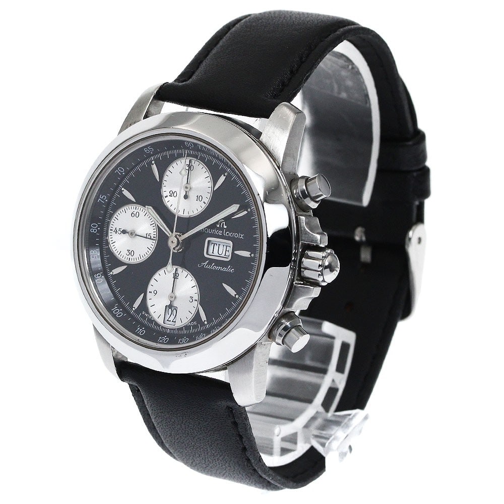 Maurice Lacroix Chroneo Automatic Day-Date Chronograph Watch: Maurice Lacroix Chroneo Automatic Day-Date Chronograph Watch This Maurice Lacroix Chroneo Day-Date Chronograph men's wristwatch features a stainless steel case with a black and silver dial and an auto