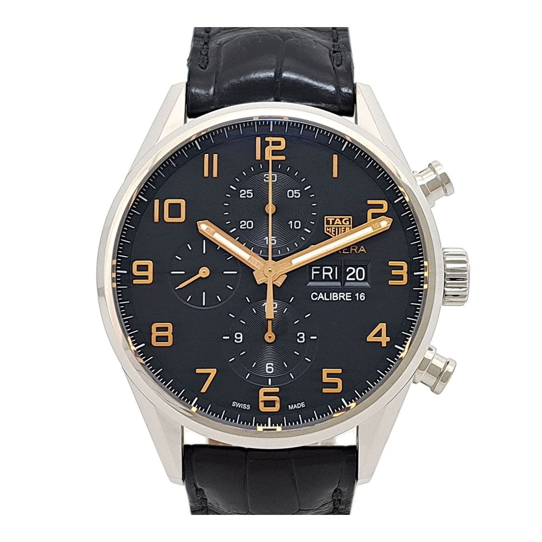 TAG Heuer Carrera Calibre 16 Day-Date Automatic Chronograph Watch CV2A1AB.FC6379: TAG Heuer Carrera Calibre 16 Day-Date Automatic Chronograph Watch CV2A1AB.FC6379 This TAG Heuer Carrera Calibre 16 Day-Date Chronograph wristwatch is designed for men and features a robust stainless s