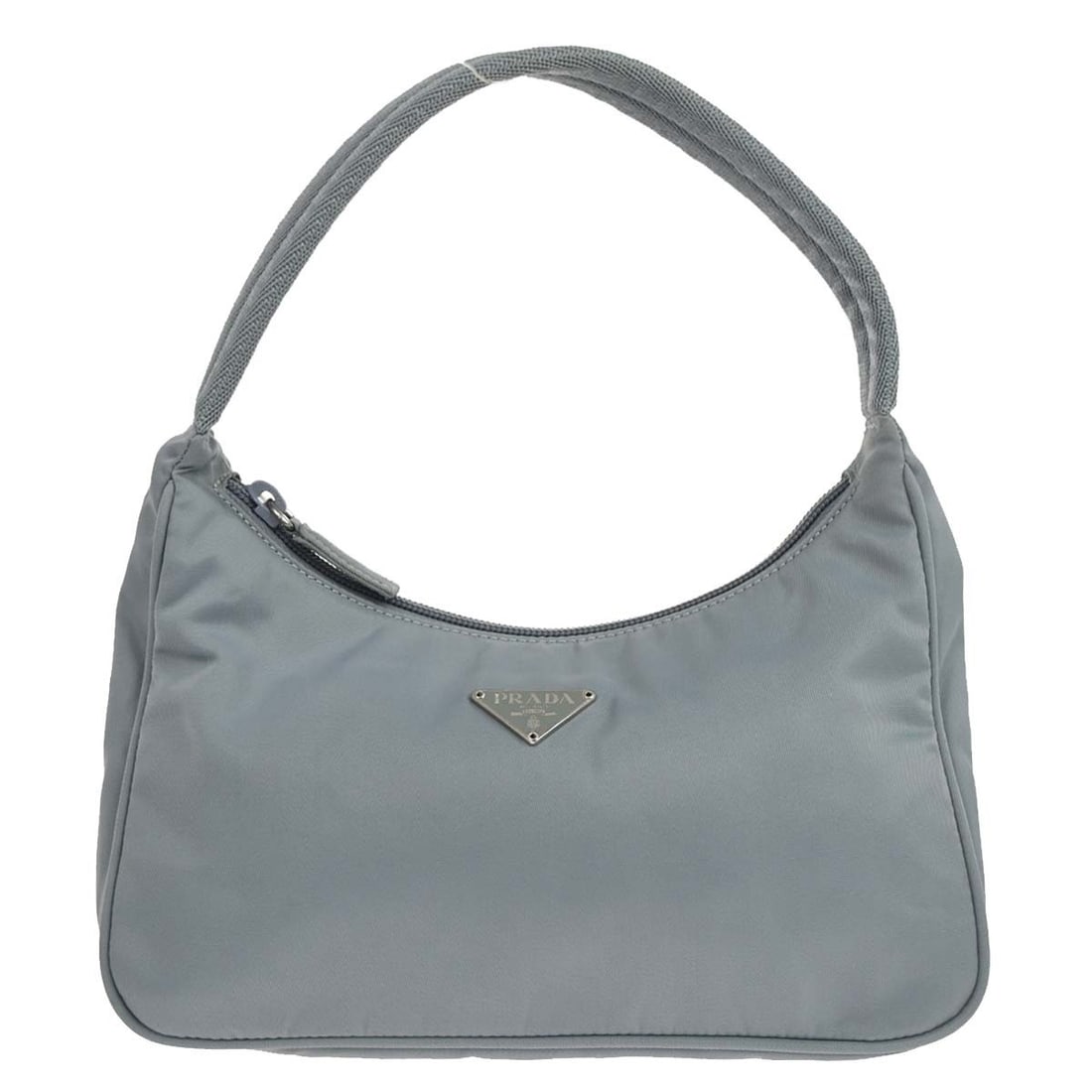 Mini Blue Nylon Top Handle Bag by Prada: Mini Blue Nylon Top Handle Bag by Prada This Prada light blue mini top handle bag is crafted from nylon and features a sleek, compact design. The handbag is designed for women and offers a very good e