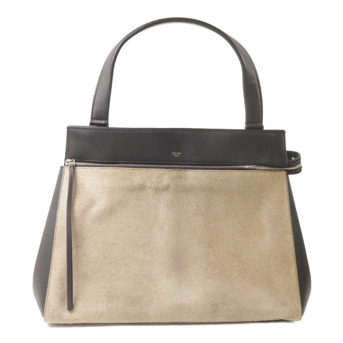 Celine Edge Calfskin Horsehair Black Gray Handbag: Celine Edge Calfskin Horsehair Black Gray Handbag This CELINE Edge handbag features a sophisticated combination of black calfskin and horsehair, offering a unique texture and refined style. Designed f