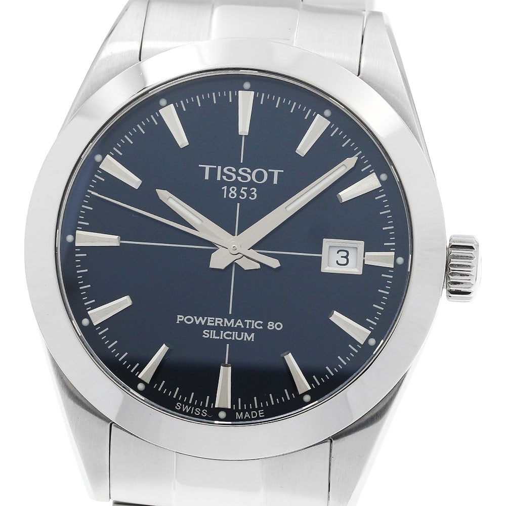 Tissot Gentleman T127407 automatic date stainless steel men's wristwatch: Tissot Gentleman T127407 automatic date stainless steel men's wristwatch This pre-owned Tissot Gentleman Powermatic 80 men's wristwatch features a stainless steel case and bracelet with a navy dial. P