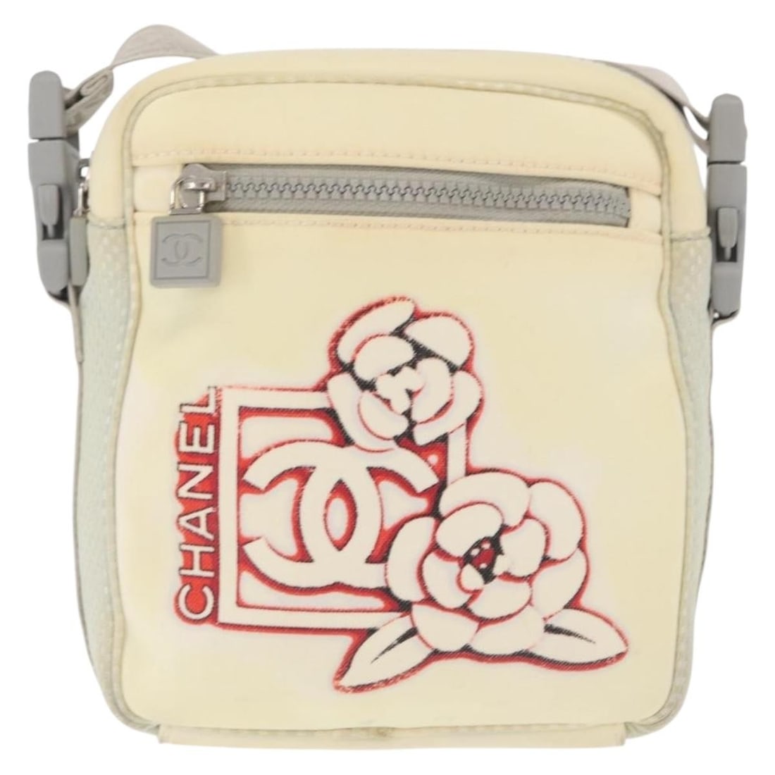 Chanel Nylon White Sport Line Camera Crossbody Bag: Chanel Nylon White Sport Line Camera Crossbody Bag This Chanel Sport Line Camera Crossbody Bag is crafted from white nylon and designed for women. It features a compact size suitable for everyday use.