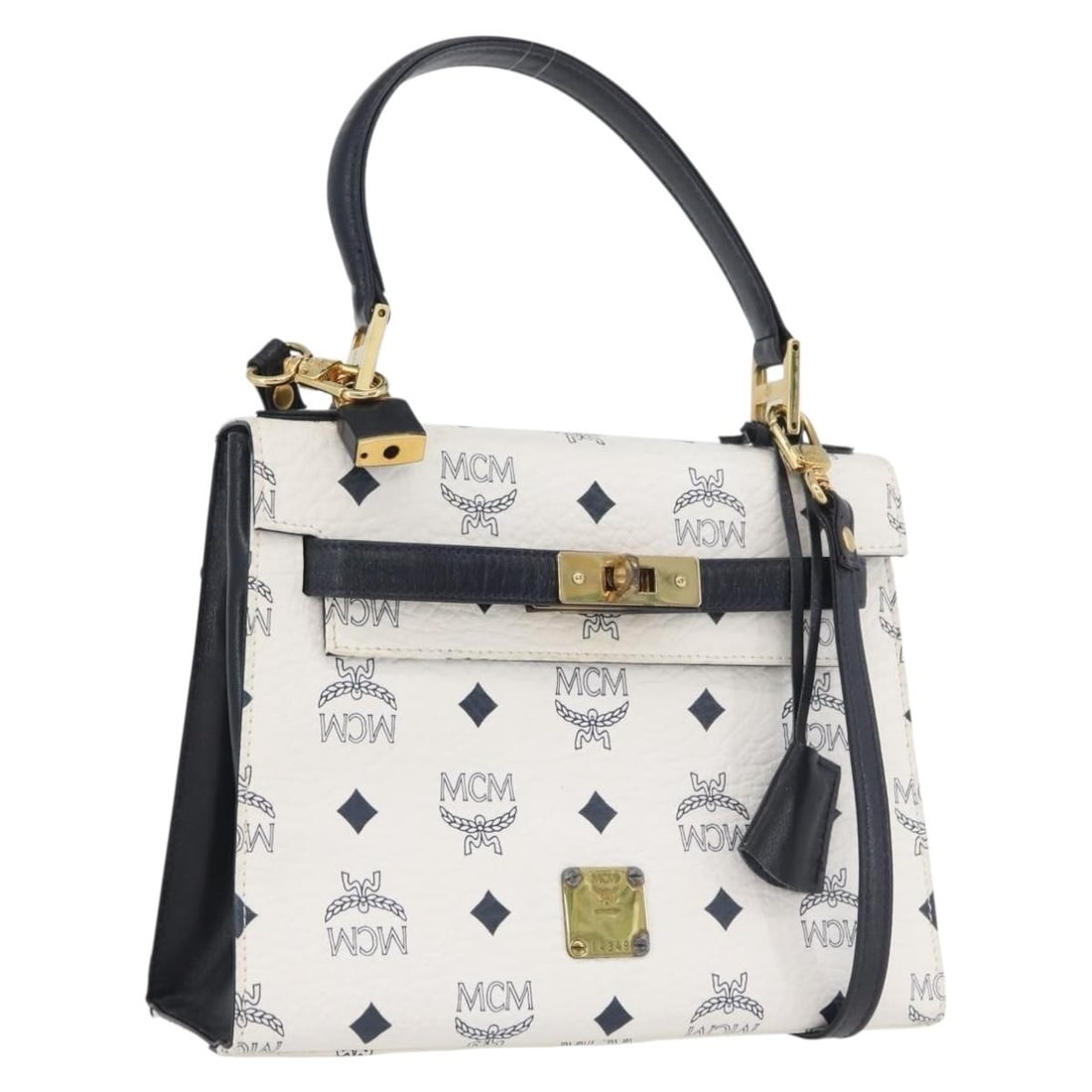 MCM White Gold PVC Leather Two Way Vicetos Logogram Handbag With Strap (1 of 18)