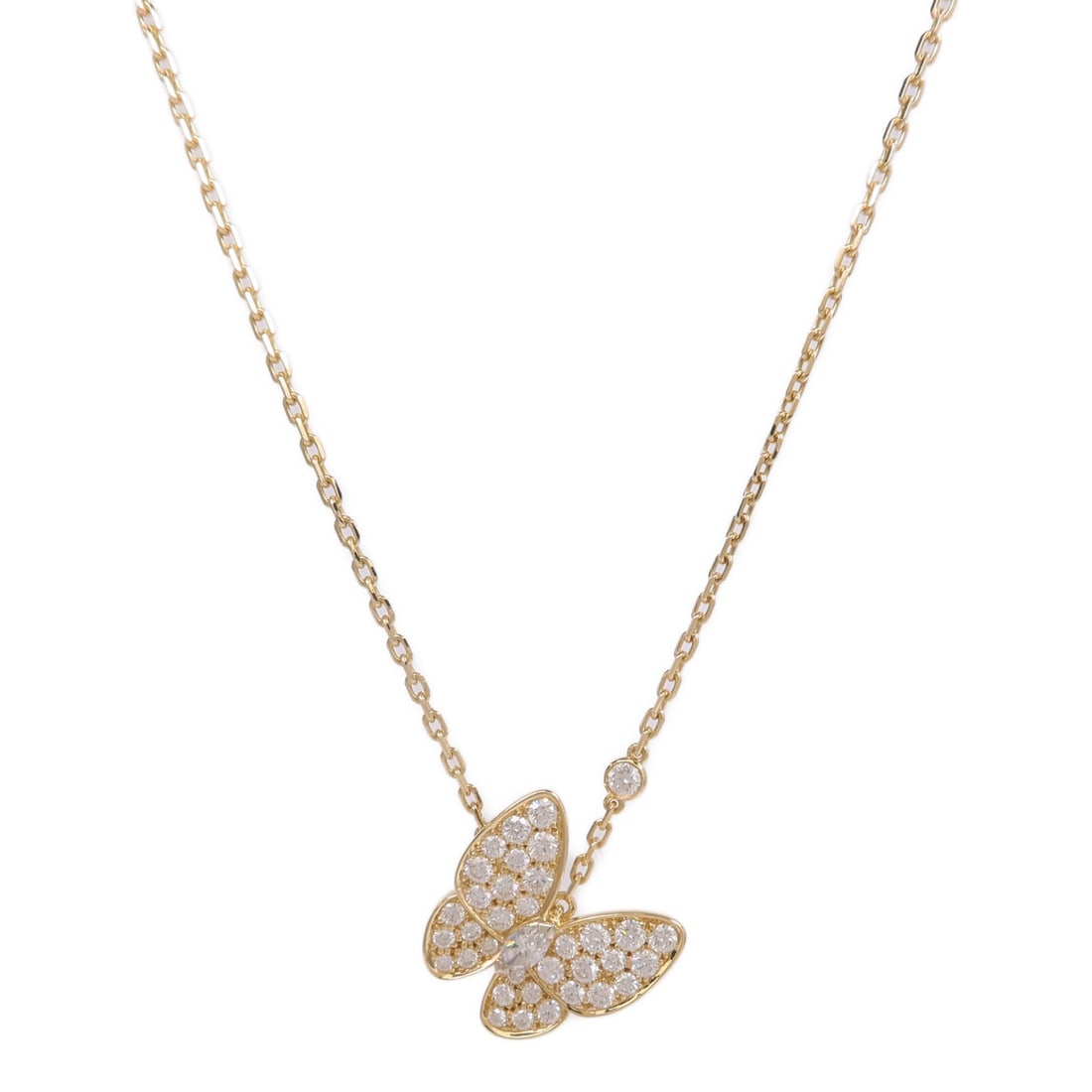 Van Cleef Arpels Butterfly Diamond Necklace 18K Yellow Gold White Gold: Van Cleef Arpels Butterfly Diamond Necklace 18K Yellow Gold White Gold This Van Cleef & Arpels Two Butterfly Pendant Necklace features a delicate design crafted from 18K yellow gold and white gold. Th