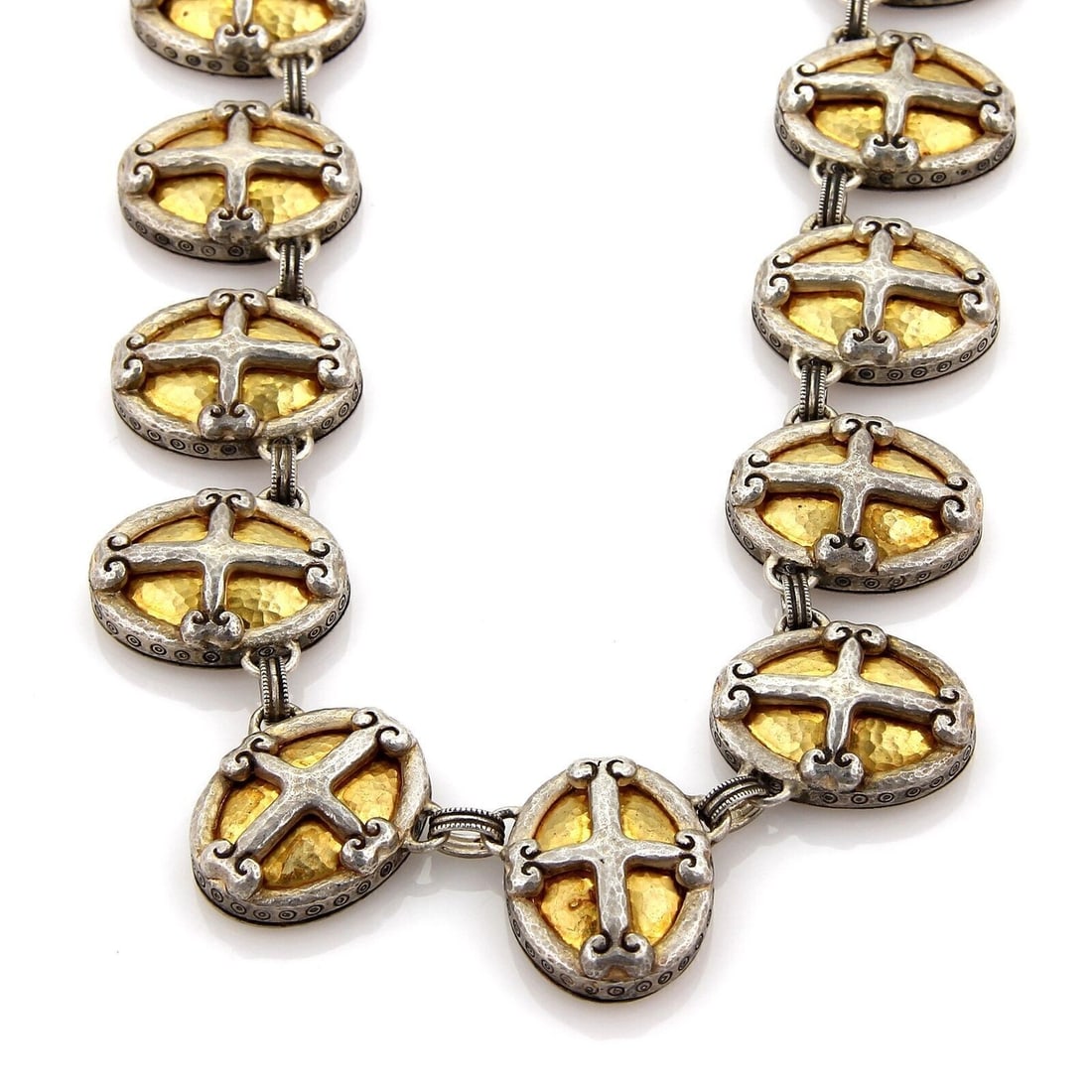 Gurhan Hammered Cross Station Necklace 24k Gold Sterling Silver 16-18 in: Gurhan Hammered Cross Station Necklace 24k Gold Sterling Silver 16-18 in This Gurhan Crest necklace is crafted from sterling silver layered with 24k gold, featuring a hammered cross pendant for a dist