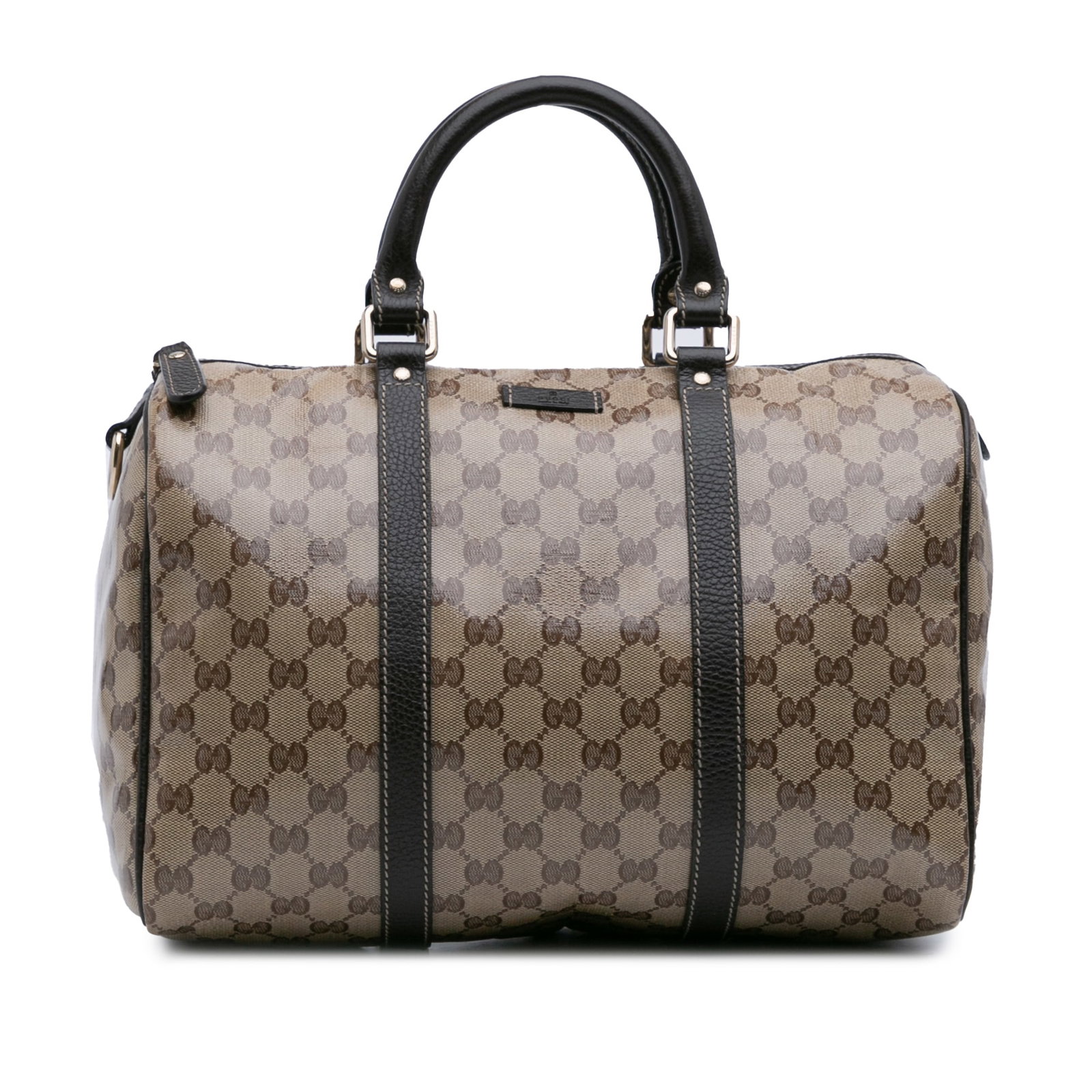 Gucci Medium GG Crystal Joy Brown Canvas Boston Bag: Gucci Medium GG Crystal Joy Brown Canvas Boston Bag The Gucci Medium GG Crystal Joy Boston Bag is a stylish and practical accessory crafted from durable coated canvas with luxurious leather trim. It f