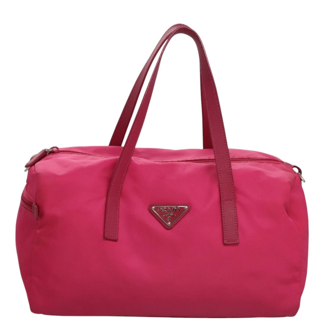 Pink Nylon PRADA Two-Way Handbag with Shoulder Strap and Dust Bag: Pink Nylon PRADA Two-Way Handbag with Shoulder Strap and Dust Bag This Prada handbag features a stylish pink nylon exterior and offers versatile 2-way carrying options with both a top handle and a det