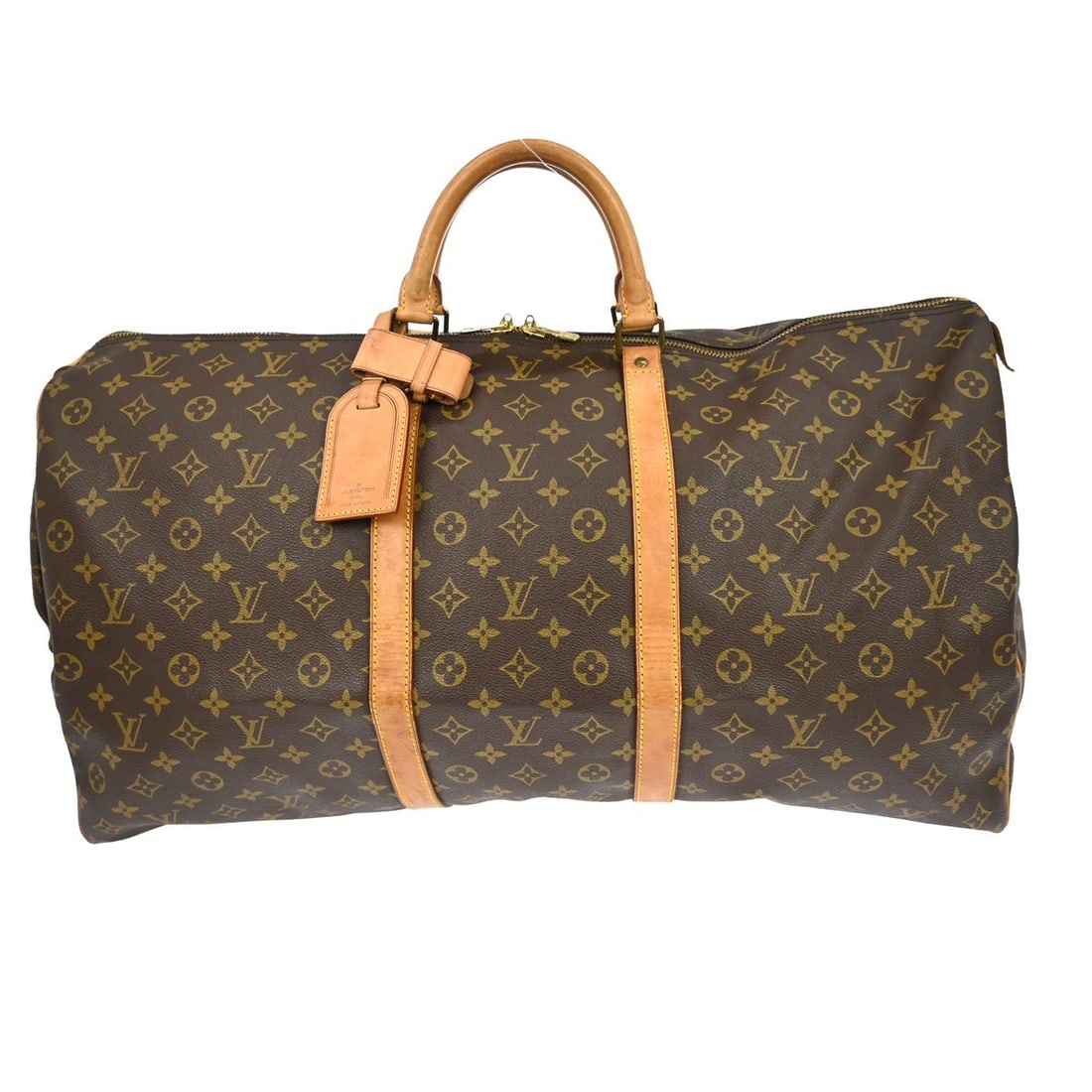 Louis Vuitton Monogram Canvas Keepall Travel Bag 60cm Unisex Brown: Louis Vuitton Monogram Canvas Keepall Travel Bag 60cm Unisex Brown The Louis Vuitton Keepall Bag features the iconic Monogram Canvas in brown and is designed for unisex use. This bag is in fair, used 