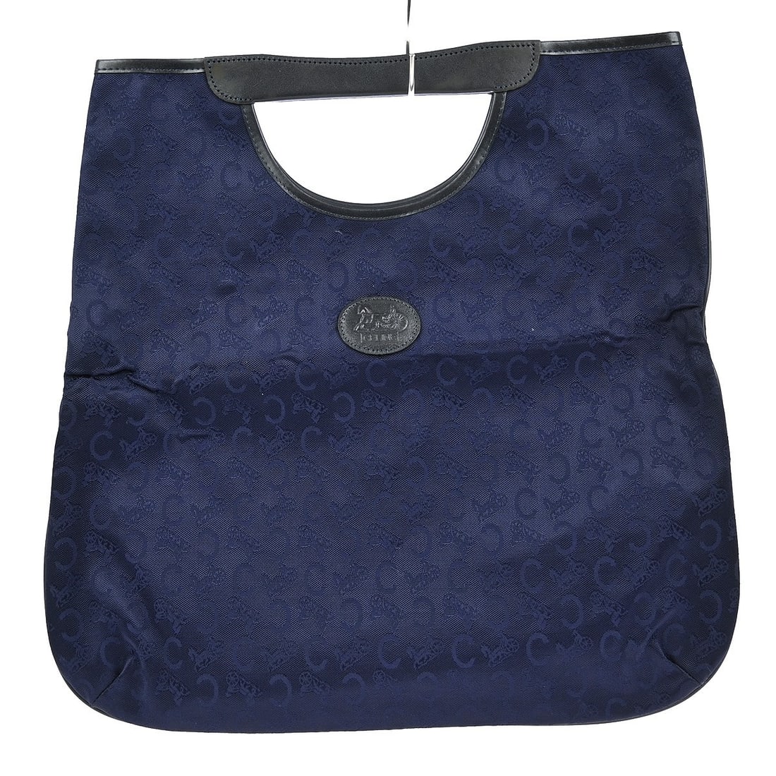 Celine Macadam Blue Canvas Medium Top Handle Bag with Leather Trim: Celine Macadam Blue Canvas Medium Top Handle Bag with Leather Trim This Celine Blue C Macadam Handbag is a stylish medium-sized accessory perfect for casual occasions. Crafted from durable canvas, it 