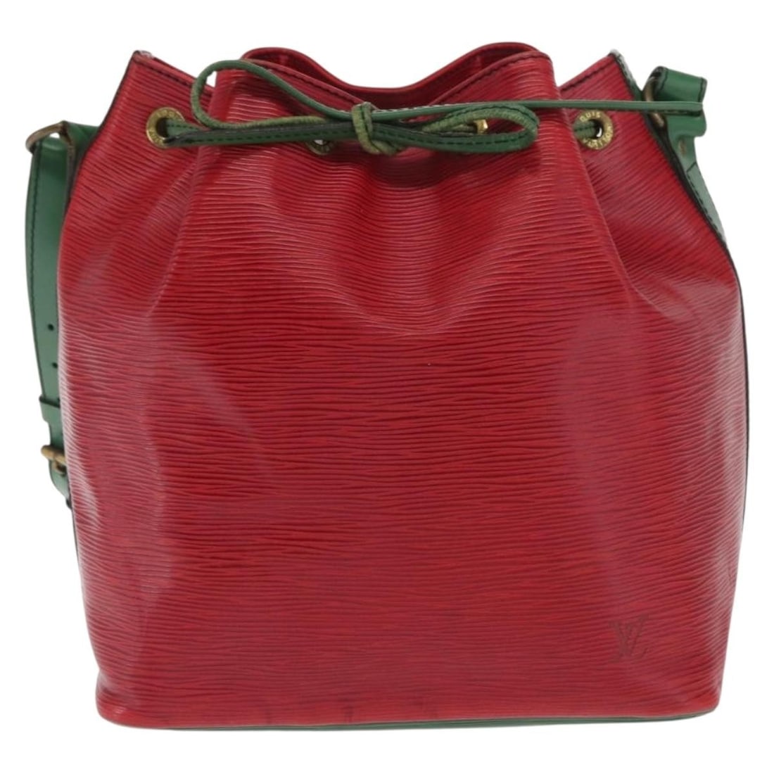 Green Leather Louis Vuitton Petit Noe Shoulder Bag: Green Leather Louis Vuitton Petit Noe Shoulder Bag This Louis Vuitton Bicolor Petit Noe handbag is crafted from green Epi leather and designed for female use. It features a compact shape with a should