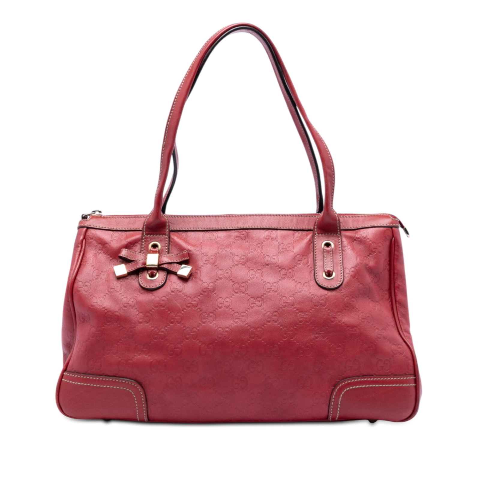 Gucci Princy Guccissima Medium Red Leather Tote Bag with Zip Closure: Gucci Princy Guccissima Medium Red Leather Tote Bag with Zip Closure This tote bag features a red leather body with flat leather handles, a top zip closure, and an interior zip pocket. The exterior sh