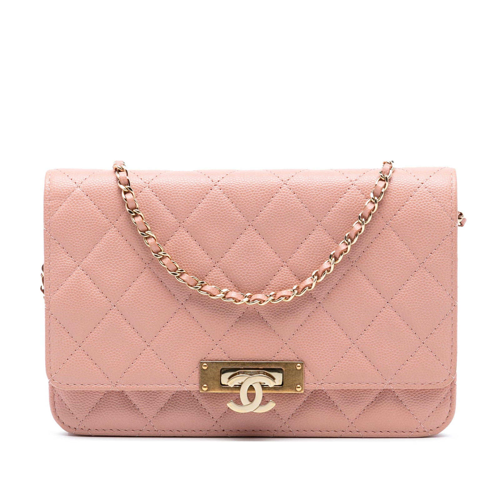 Chanel Golden Class Pink Caviar Leather Quilted Wallet On Chain Bag: Chanel Golden Class Pink Caviar Leather Quilted Wallet On Chain Bag This Chanel Quilted Caviar Golden Class Wallet On Chain is crafted from pink caviar leather and features a crossbody design with a l