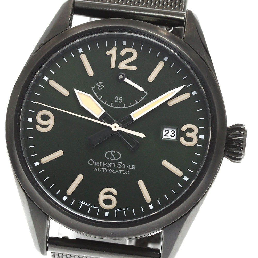 Orient Star Automatic Date Power Reserve Men's Watch F6N4-UAHO: Orient Star Automatic Date Power Reserve Men's Watch F6N4-UAHO This Orient Star F6N4-UAHO men's wristwatch features a stainless steel case and band with a striking dark green dial. The watch is powere