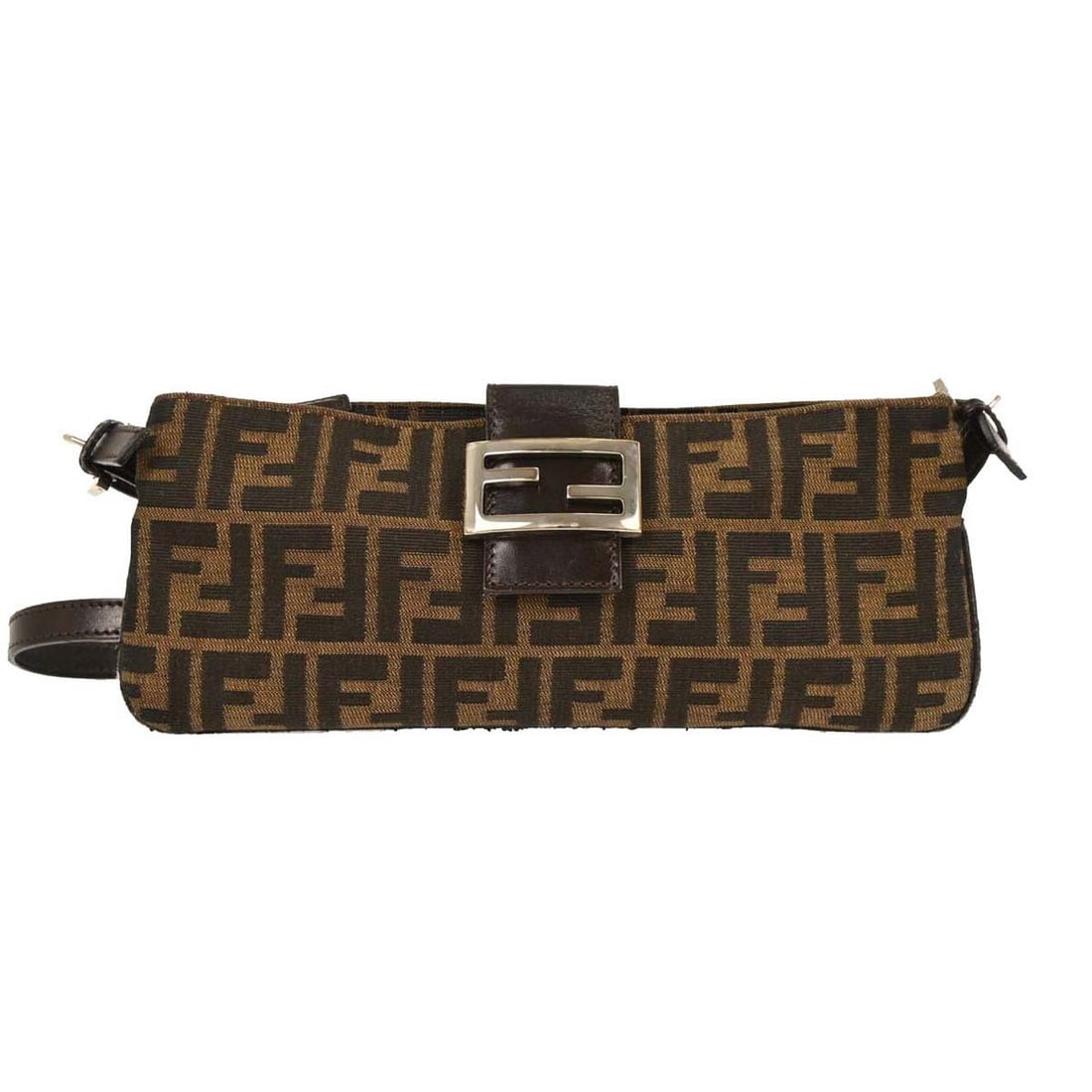 Fendi Zucca Brown Canvas Shoulder Bag with Adjustable Strap: Fendi Zucca Brown Canvas Shoulder Bag with Adjustable Strap Elevate your casual style with this Fendi Brown Zucca Shoulder Bag, featuring the iconic Fendi Zucca pattern. This medium-sized bag is craft