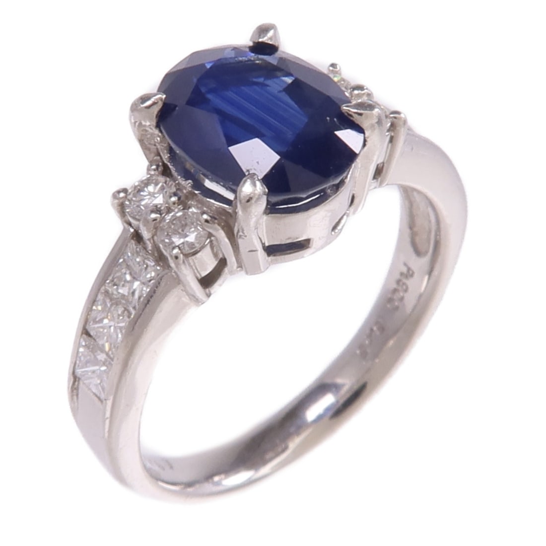 Platinum PT900 Women's Ring with Sapphire and Diamonds Size 6.25 (1 of 8)
