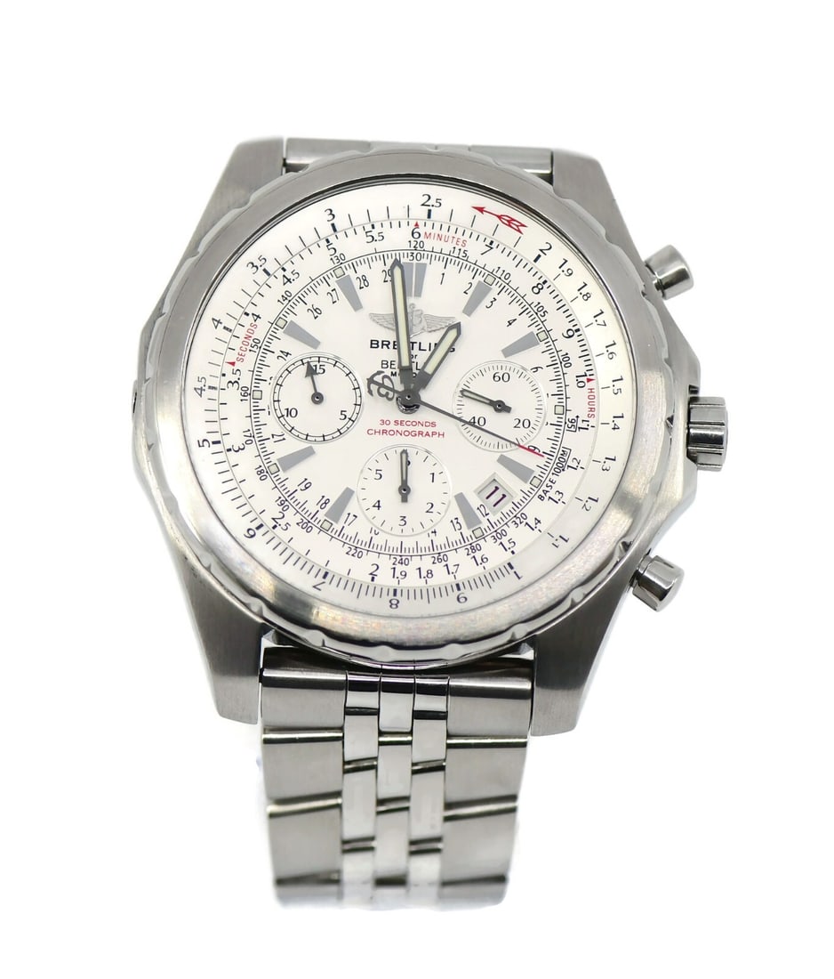 Breitling Bentley Motors A25363 Chronograph Stainless Steel Watch with Box and Papers: Breitling Bentley Motors A25363 Chronograph Stainless Steel Watch with Box and Papers This Breitling Bentley Motors Chronograph wristwatch offers exceptional craftsmanship and style. Featuring a robus