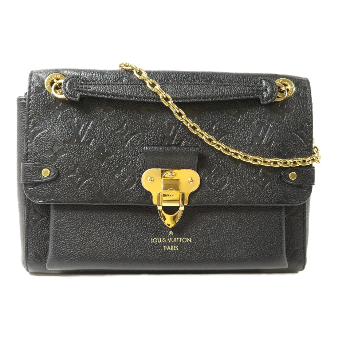 Louis Vuitton Vavin PM Monogram Empreinte Black Shoulder Bag: Louis Vuitton Vavin PM Monogram Empreinte Black Shoulder Bag This Louis Vuitton Vavin PM chain shoulder bag features the iconic Monogram Empreinte design in black calfskin leather. The bag is crafted 