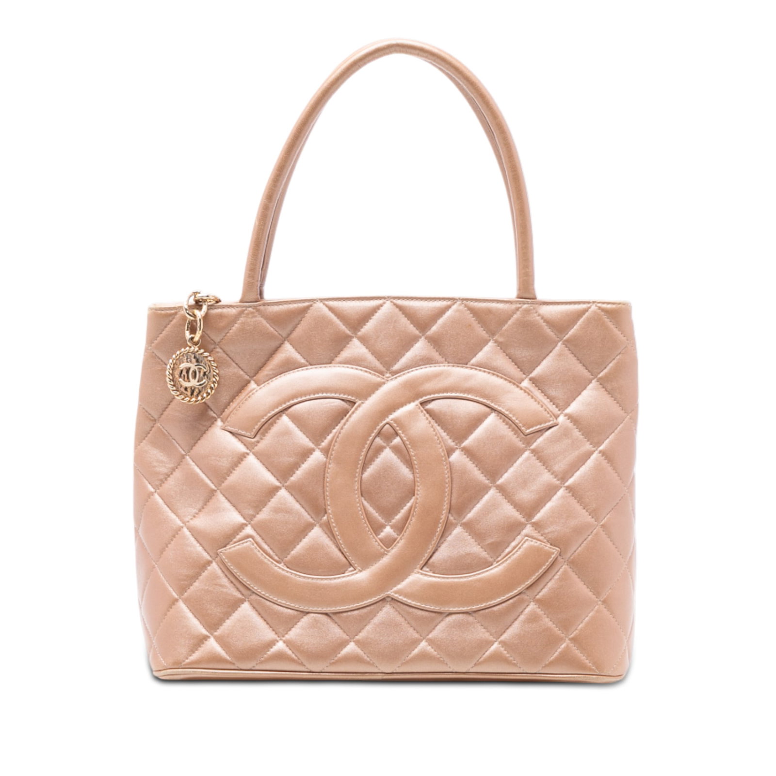 Chanel Quilted Beige Lambskin Leather Medallion Tote Bag with Top Zip (1 of 7)