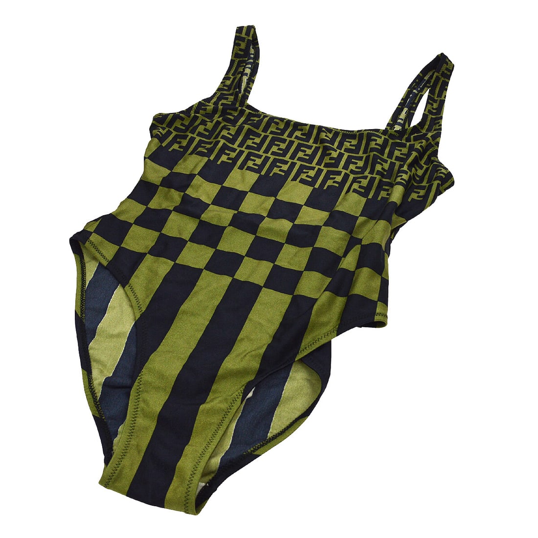 Fendi Zucca One Piece Swimwear Black Khaki Italy Size 42: Fendi Zucca One Piece Swimwear Black Khaki Italy Size 42 This stylish Fendi Zucca sleeveless swimsuit is perfect for your next beach outing. Crafted in Italy, this one-piece swimwear features a sleek 