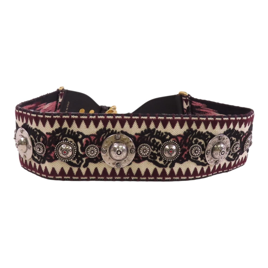 Christian Dior Multicolor Canvas Shoulder Strap with Gold Tone Hardware: Christian Dior Multicolor Canvas Shoulder Strap with Gold Tone Hardware This Christian Dior shoulder strap features a pink canvas design with metal accents and gold tone hardware. It is designed for w