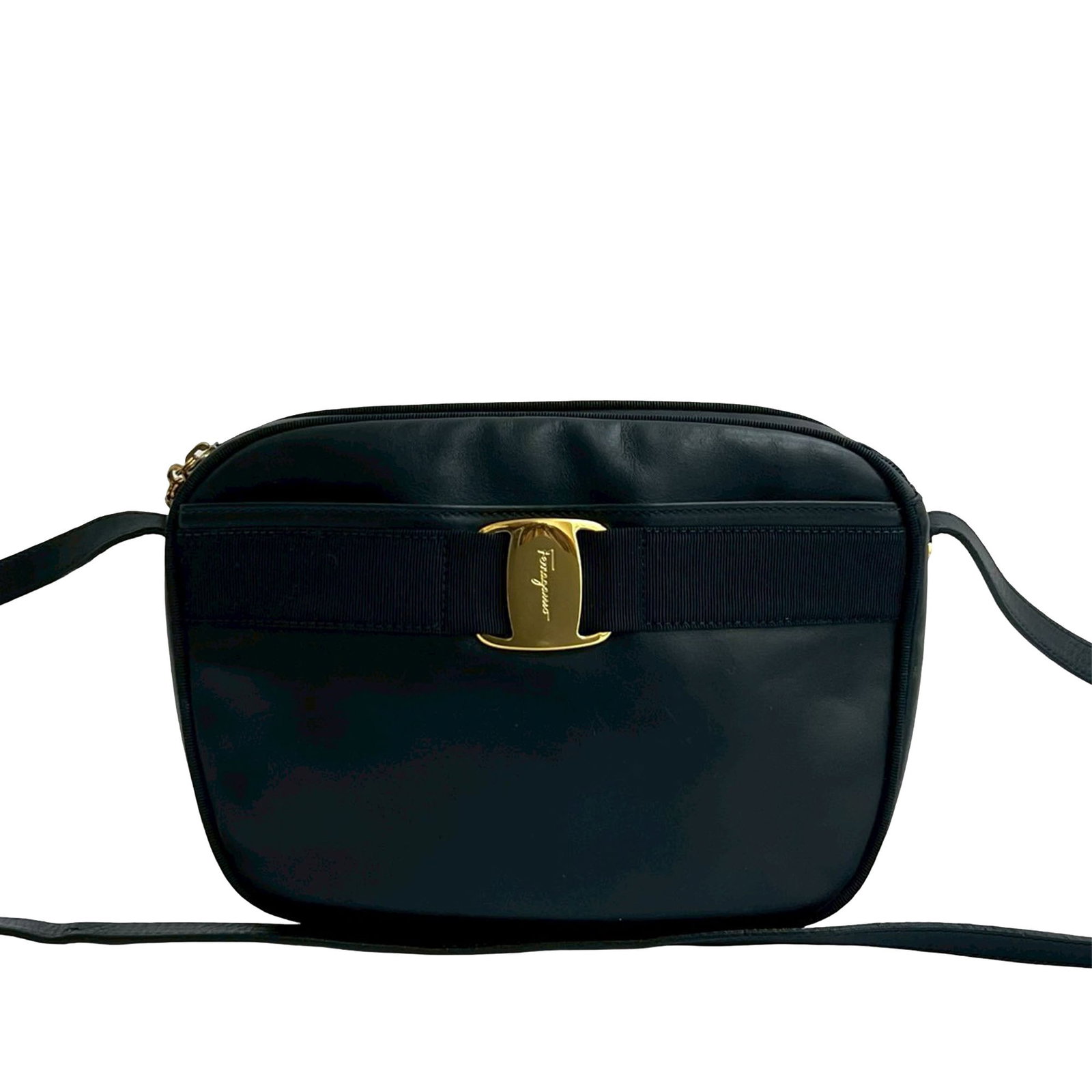 Salvatore Ferragamo Vara Blue Leather Crossbody Bag Adjustable Strap (1 of 15)