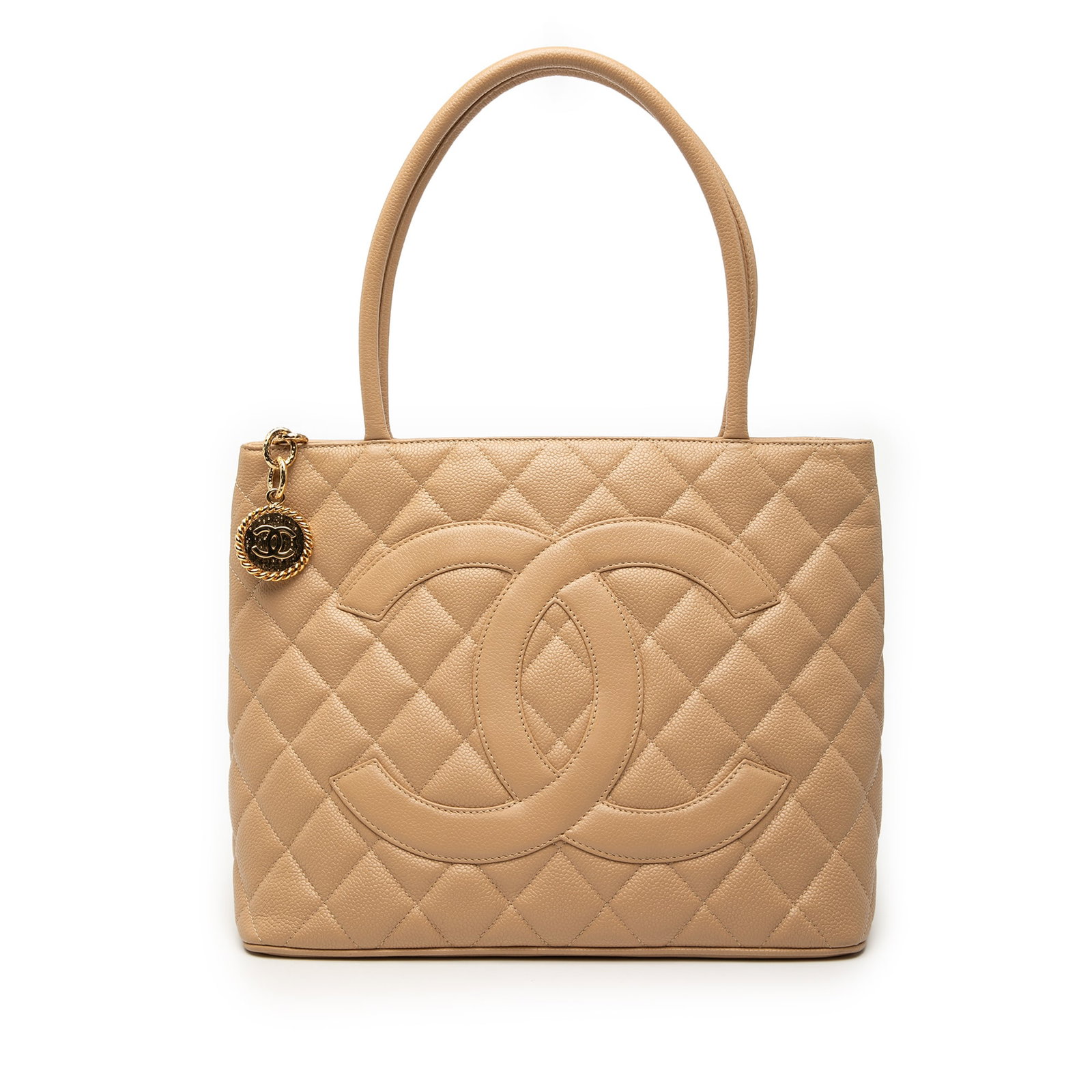Chanel Beige Caviar Leather Medallion Tote Quilted Handbag (1 of 8)