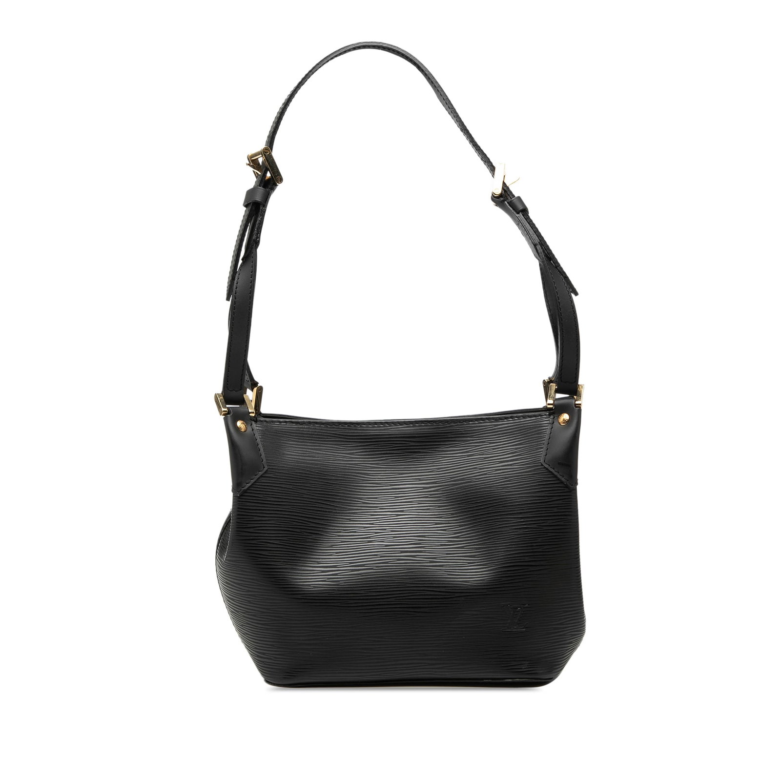 Louis Vuitton Mandara PM Shoulder Bag in Black Epi Leather: Louis Vuitton Mandara PM Shoulder Bag in Black Epi Leather The Louis Vuitton Epi Mandara PM features a structured design crafted from black epi leather. It is equipped with a flat adjustable shoulder 