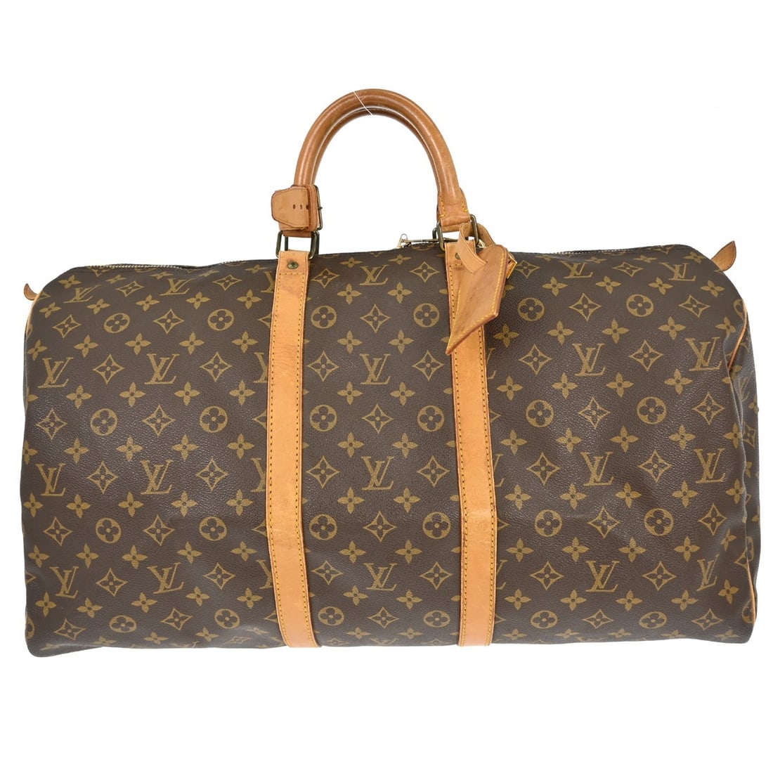 Keepall Monogram Canvas Travel Bag by Louis Vuitton Unisex 55cm: Keepall Monogram Canvas Travel Bag by Louis Vuitton Unisex 55cm The Louis Vuitton Keepall Bag features the brand's iconic monogram canvas in brown and is designed for unisex use. This spacious travel 