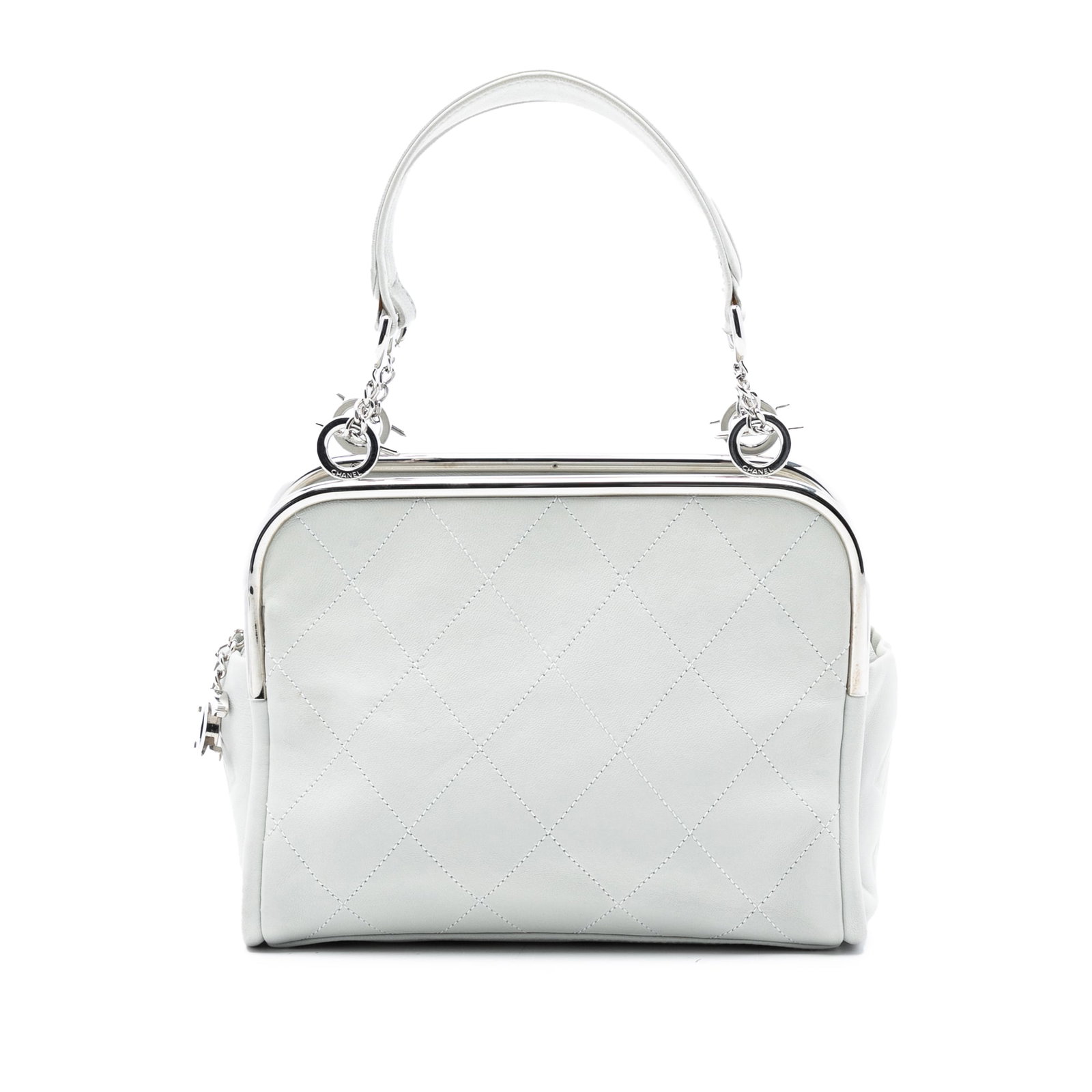Chanel Ultimate Soft Frame White Lambskin Leather Shoulder Bag: Chanel Ultimate Soft Frame White Lambskin Leather Shoulder Bag This Chanel Lambskin Ultimate Soft Frame Handbag showcases a stitched lambskin leather body in white with flat leather handles. It featur