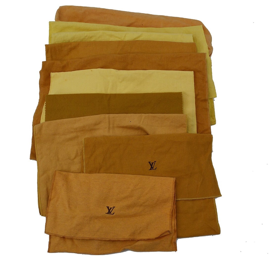 Set of 10 Louis Vuitton Cotton Brown Beige Dust Bags Authentic: Set of 10 Louis Vuitton Cotton Brown Beige Dust Bags Authentic This is a set of ten authentic Louis Vuitton dust bags designed for unisex use. Crafted from 100% cotton in beige with brown accents, the